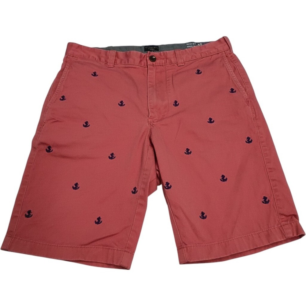 J.Crew Anchor Embroidered Chino Shorts 32 Coral Red Nautical Preppy Coastal